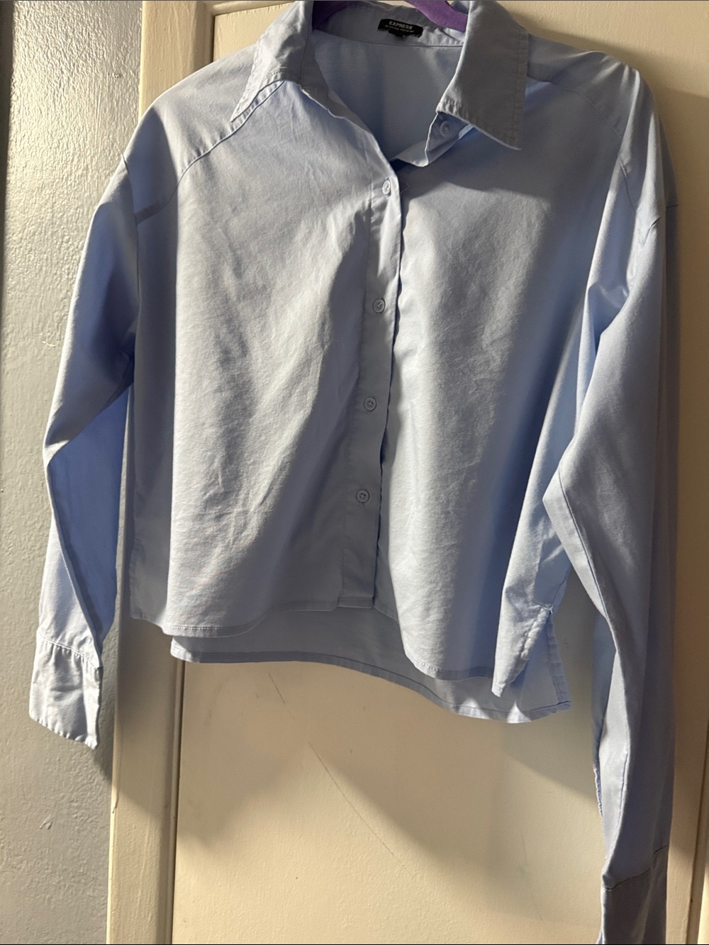 Express Light Blue boyfriend cropped Button-Down Shirt